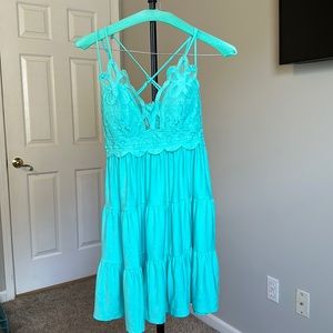 NWOT Teal Zenana Lace top dress with cross back